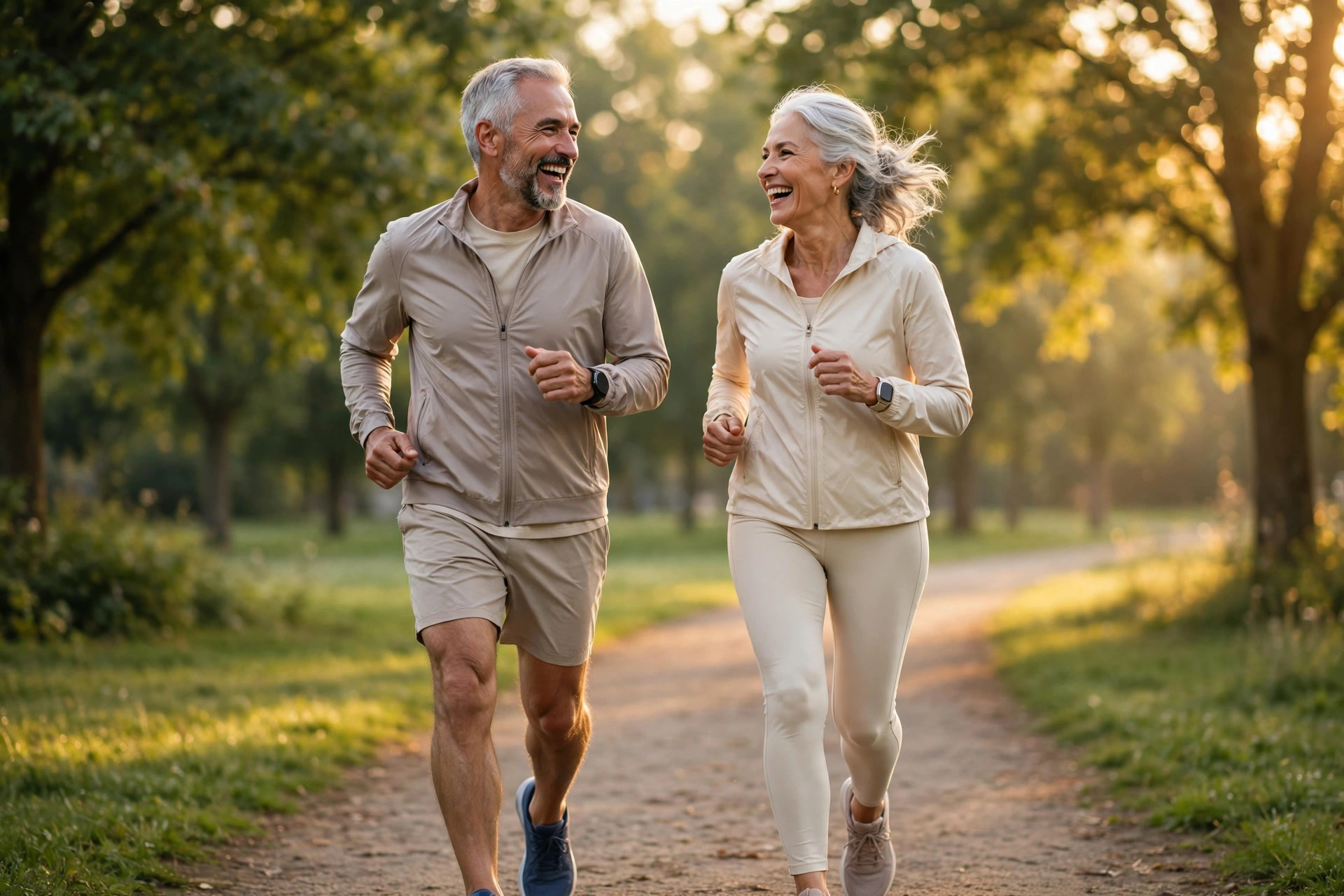 Active older couple exercising outdoors together
