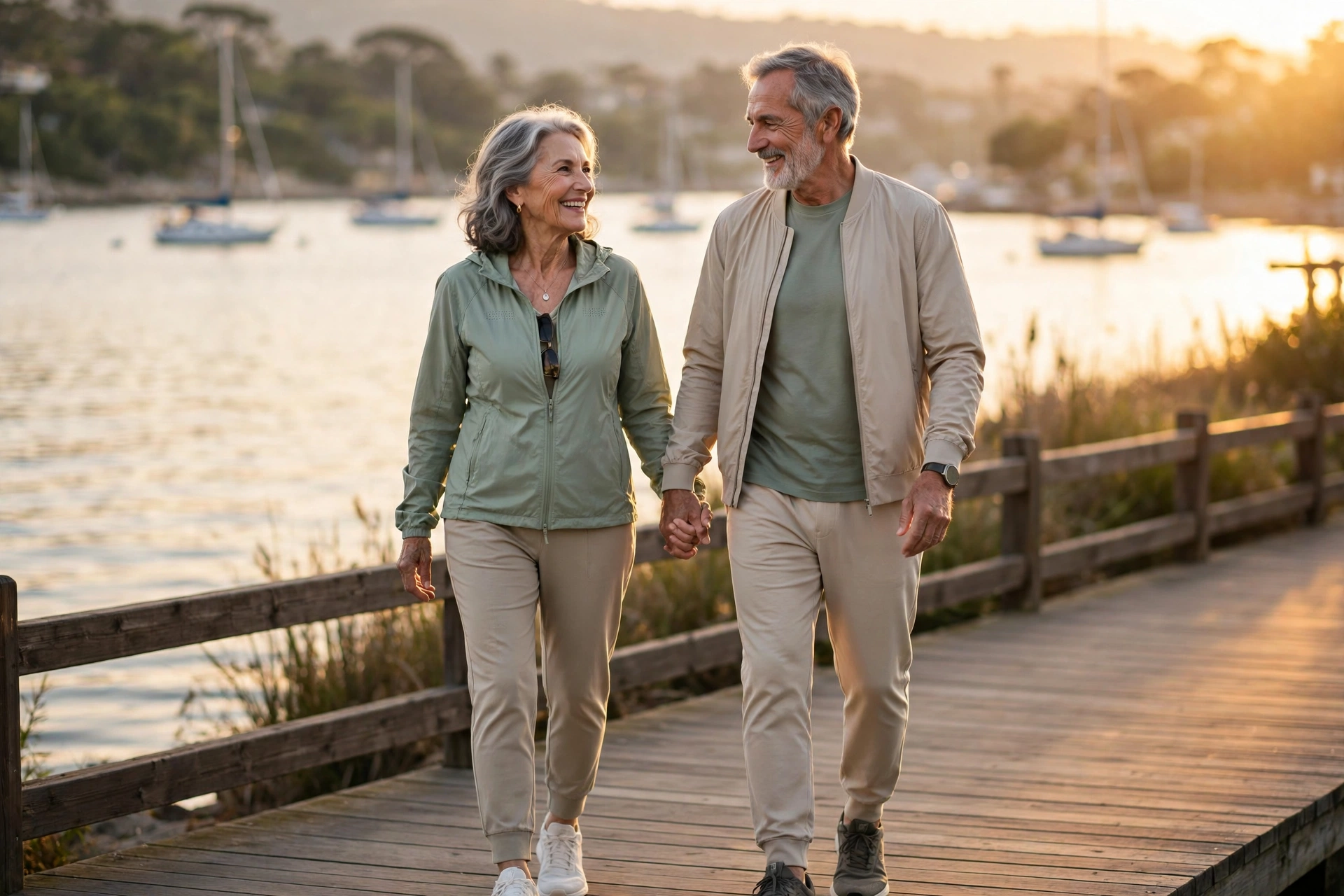 Happy older couple walking outdoors